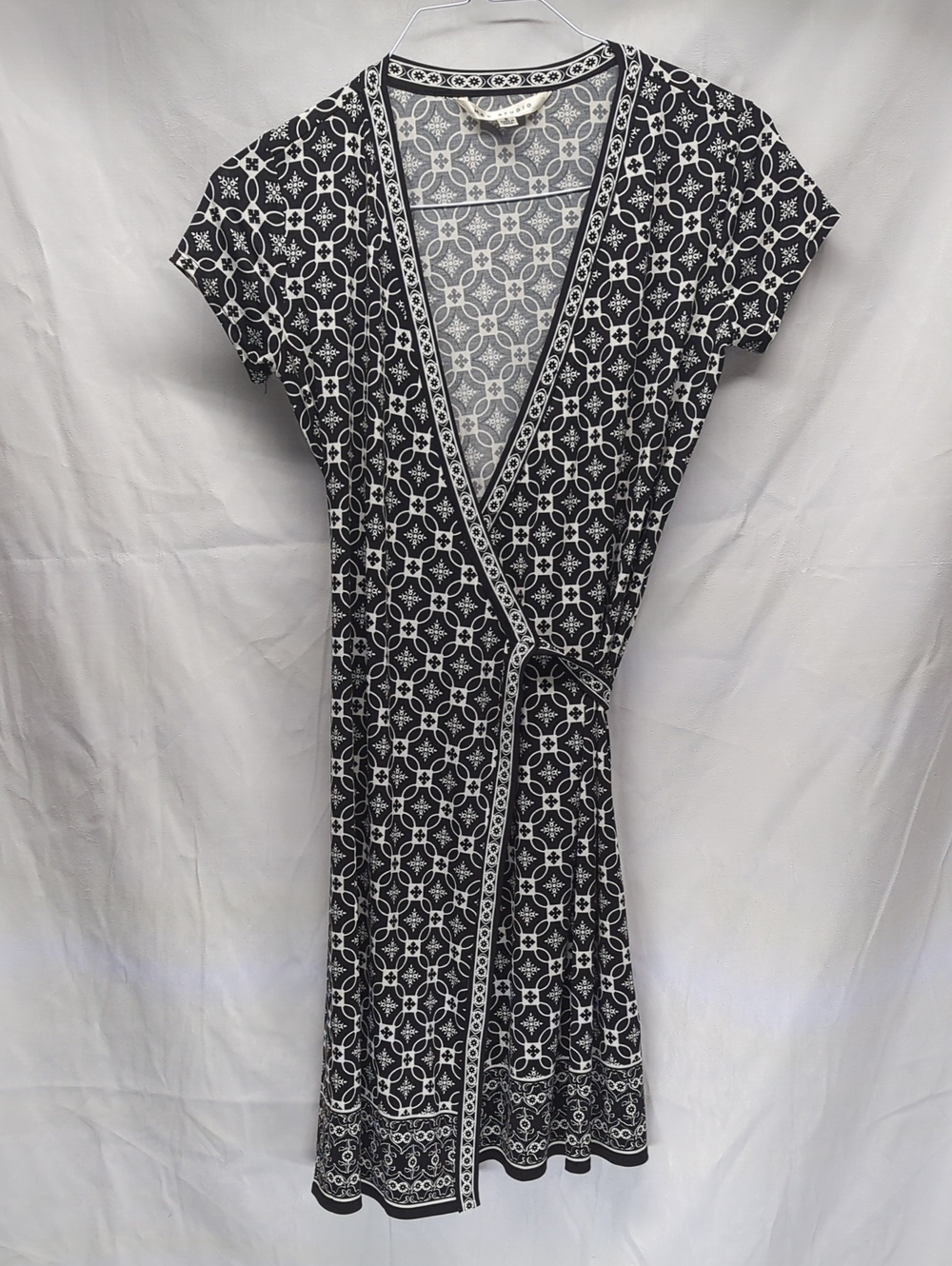 Max Studio Black and White Geometric Wrap Midi Dress